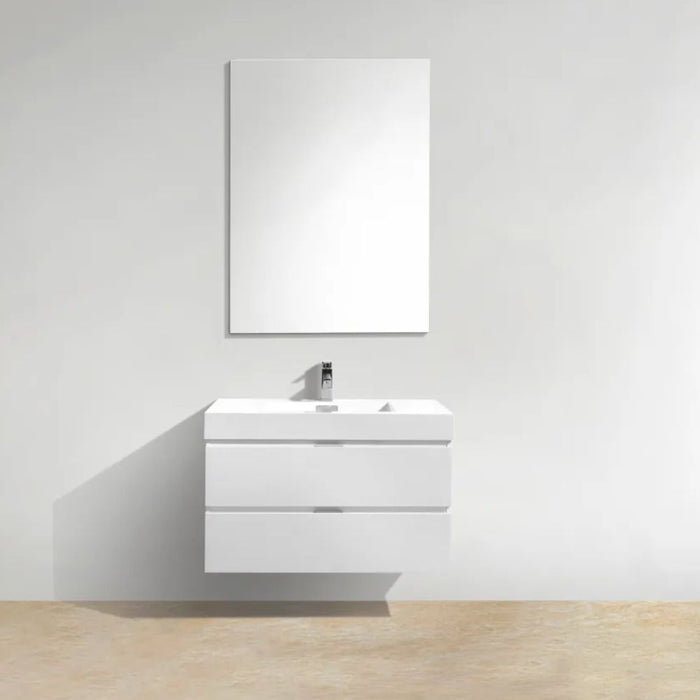 Adiel 36" High Gloss White MDF Wall Mount Bathroom Vanity – Contemporary Modern Design with European Hardware