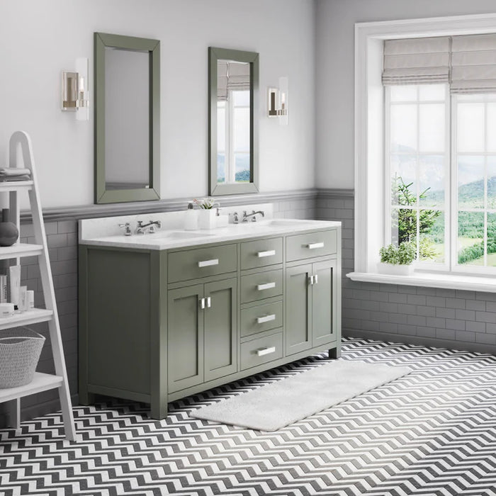 72-Inch Marina Double Sink Glacial Green Bathroom Vanity with Carrara Marble Top