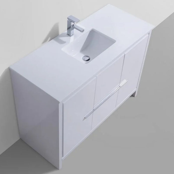 Kolden 48" White Lacquer Quartz Bathroom Vanity – Modern Single Sink with Two Doors Two Drawers