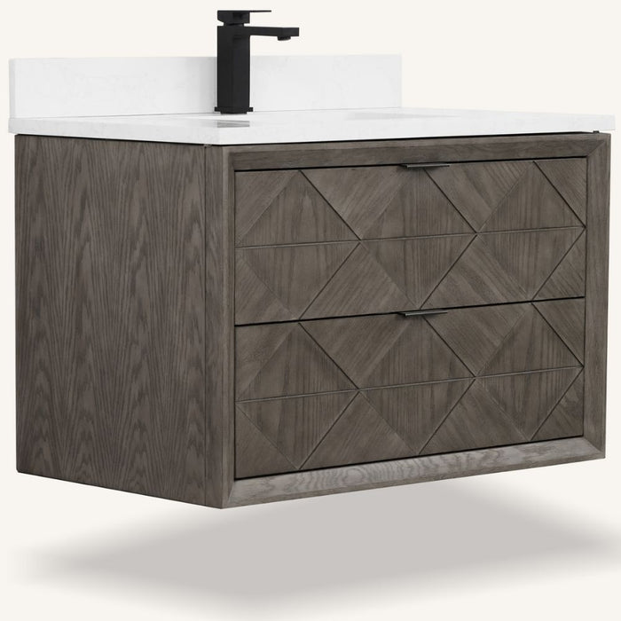 Yasemeen 36" Grey Oak Finish Bathroom Vanity – 2 Drawer Cabinet with 1" Artificial Stone Top