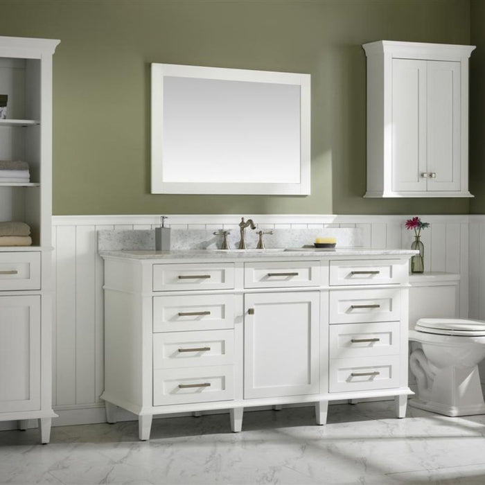 Lisen 60" Bathroom Vanity – White Cabinet with Marble Countertop