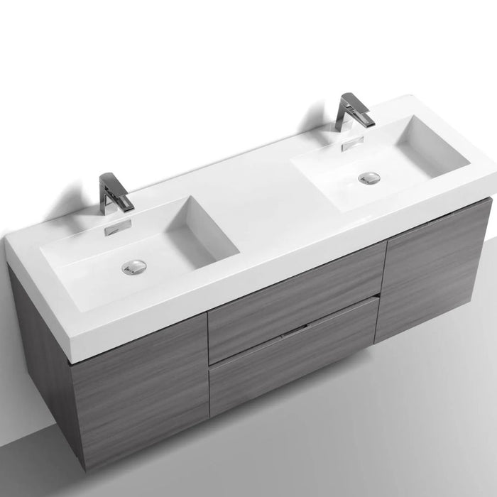 Vulcan 60" Double Sink Vulcan Ash Grey Modern Wall Mount Bathroom Vanity – Reinforced Acrylic Top