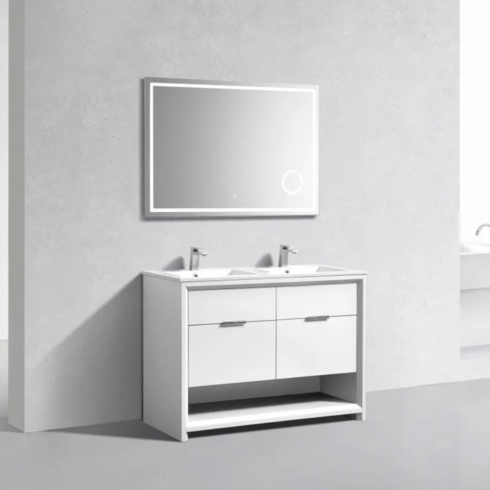 Omari 48" White Gloss Composite Double Vanity – Contemporary Design with Integrated Sinks