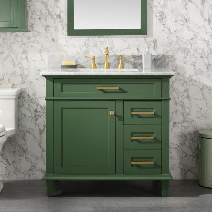 Caribou 36" Green Carrara Marble Bathroom Vanity Cabinet with Ceramic Sink & Storage