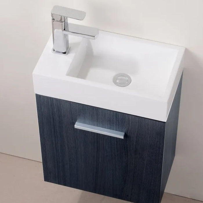 Ponzi 18" Gray Oak Marine Veneer Modern Bathroom Vanity – Wall Mount Single Door with Acrylic Integrated Sink