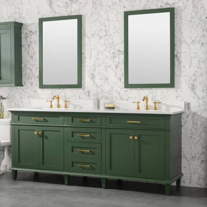 Nouria 80" Vogue Green Double Single Sink Vanity Cabinet With Carrara White Quartz