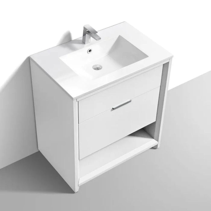 Idola 32" Gloss White Modern Bathroom Vanity – Fully Assembled Wall-Mount with Soft-Closing Storage