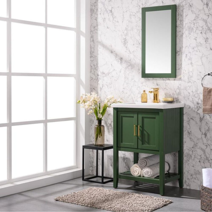 Cheyenne 24" Green Bathroom Vanity Set - White Ceramic Top and Sink with Single Faucet Hole