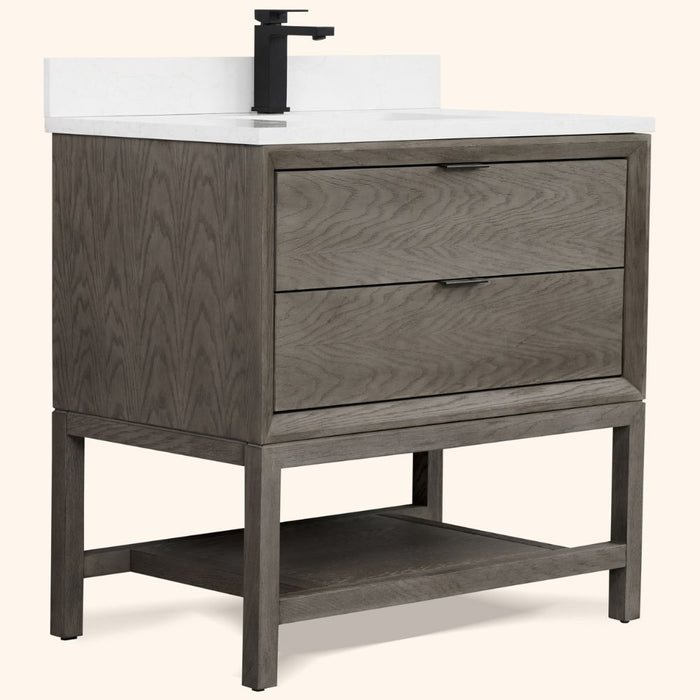 Grimson 36" Grey Oak Finish Single Sink Vanity – Free-Standing Bathroom Cabinet with White Artificial Stone Top