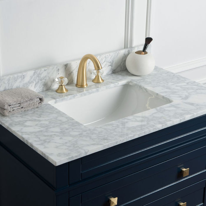 Strix 36" Birch Wood Bathroom Vanity Modern Carrara Marble Top Dovetail Drawers