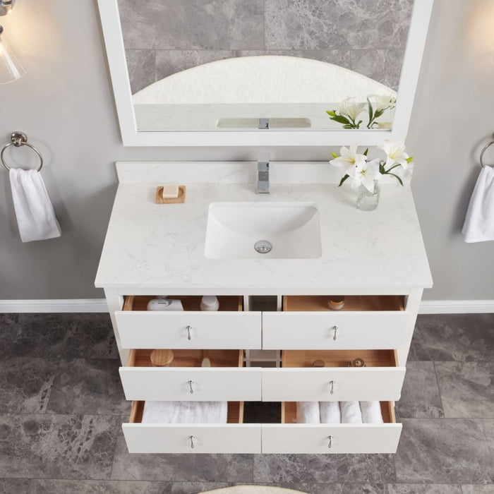 Leyton 48" White Single Sink Vanity - Solid Wood Construction with 1" Stone Countertop & 6 Drawers