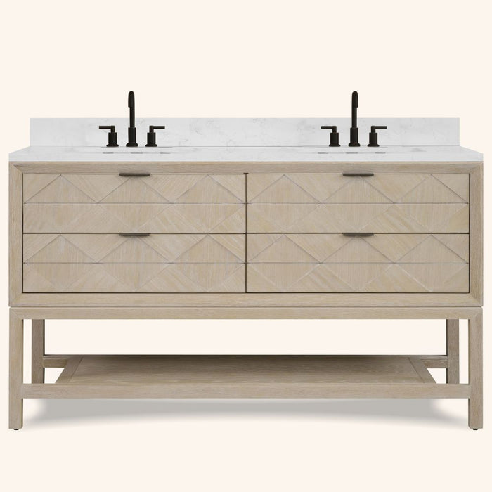 Marlys 60" Whitewashed Oak Single Sink Bathroom Vanity – Freestanding Legs with Storage Drawers