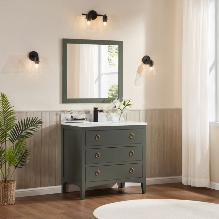 Keita 36" Pewter Green Transitional Bathroom Vanity - Solid Wood Construction with Artificial Stone Countertop & Rectangle Basin
