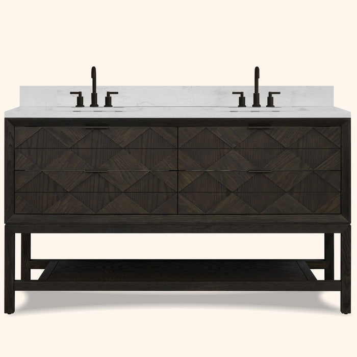 Aden 60" Brown Oak Wood Vanity with White Stone Top - Undermount Basin & Legs