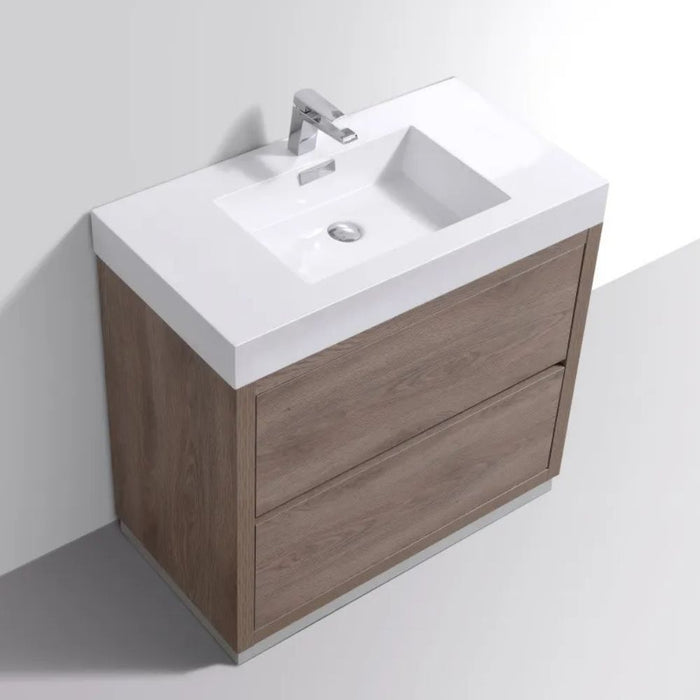 Karel 36" Butternut Free Standing Bathroom Vanity – Modern Push-Open Drawers with Integrated Sink