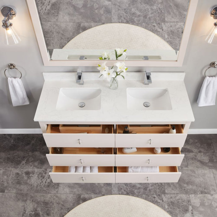 Claudia 60" Dreamy White Collection Single Sink Solid Wood Bathroom Vanity with 1" Artificial Stone Top & Soft Close Hardware