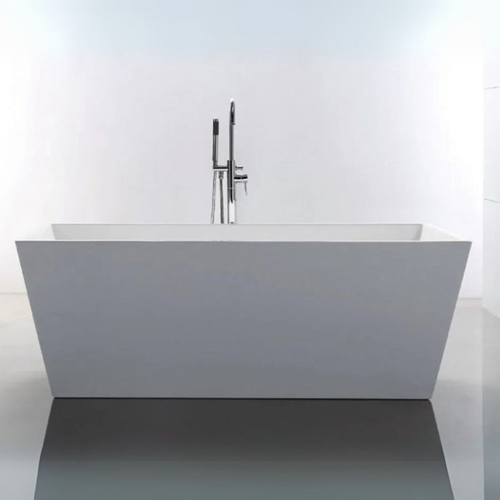 Carlo 63" White Rectangular Freestanding Bathtub – Modern Acrylic with Chrome Fixtures