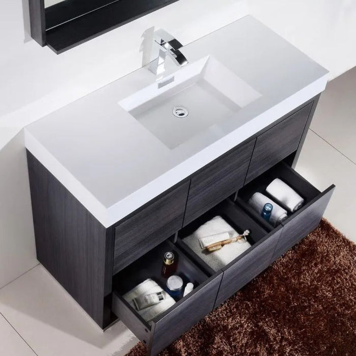 Misha 60" Gray Oak Acrylic Sink Modern Bathroom Vanity – Freestanding Single Hole Faucet Mount