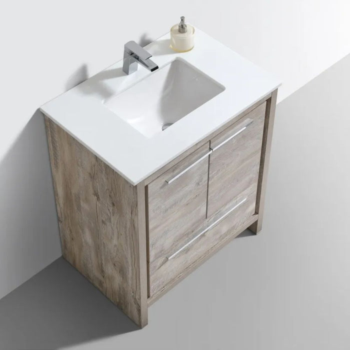Regut 30" Nature Wood Bathroom Vanity with White Quartz Counter – Modern Single Hole Faucet Ready
