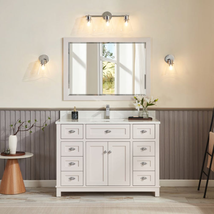 Fernanda 48" Solid Wood Bathroom Vanity in Dreamy White with 1" Artificial Stone Top & Soft Close Storage