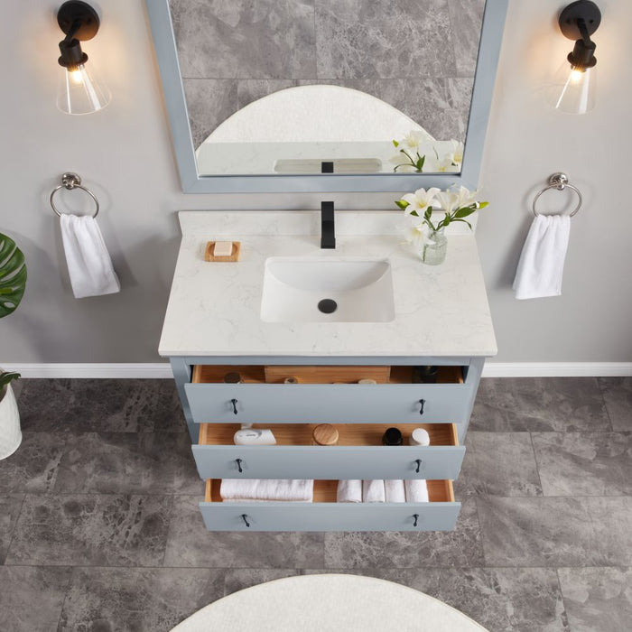 Chavanon 42" Dreamy White Bathroom Vanity – Solid Wood with Stone Counter