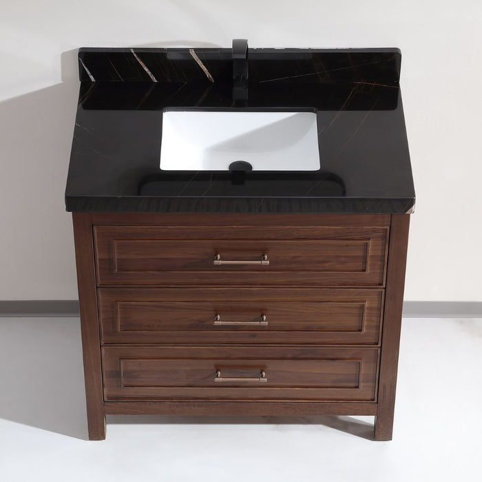 36" Acheta Sink Vanity Dark Finish With Wk-36 Top 2" Thick White Natural Top