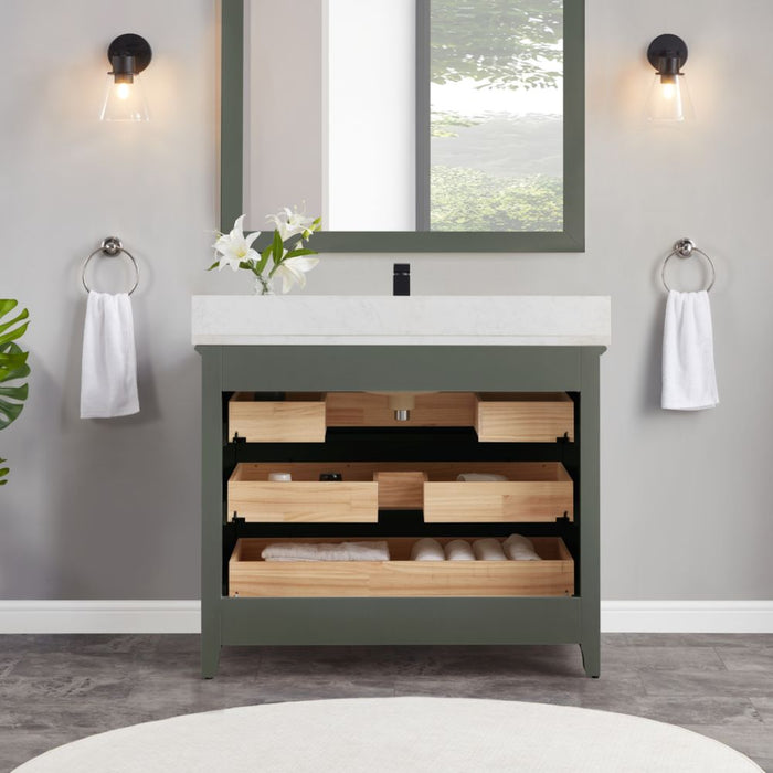 42" Pewter Green Solid Wood Bathroom Vanity with Artificial Stone Top