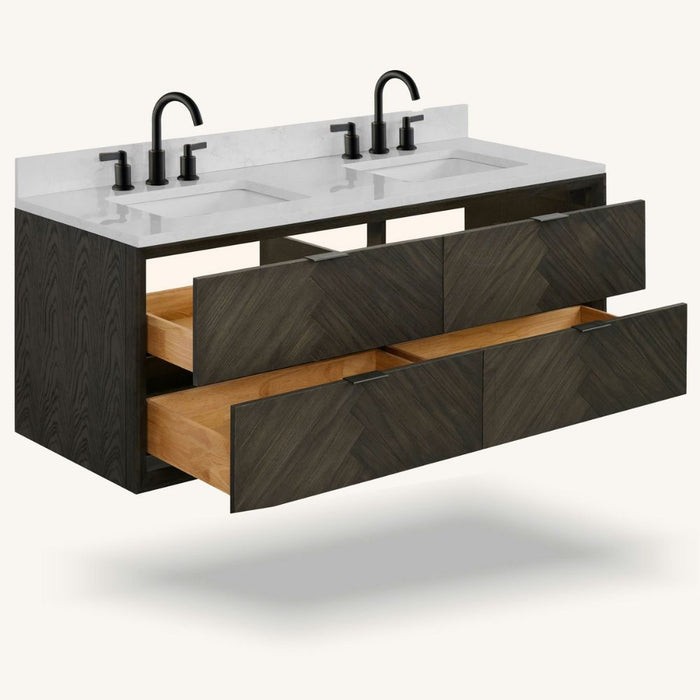 Essential Collection 60" Brown Oak Finish Single Bathroom Vanity – Modern Style with 1" Artificial Stone Top & 4-Drawer Storage