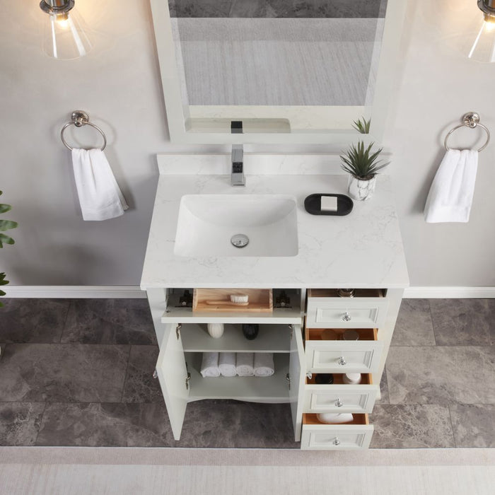 Selby 36" Silver Strand Bathroom Vanity - Solid Wood with Artificial Stone Top & Soft Close Drawers