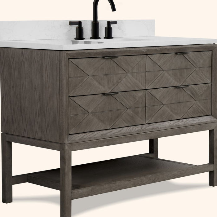 Gradisca 48" Grey Oak Wood Bathroom Vanity Cabinet with Artificial Stone Top – Pre-Drilled Faucet Holes