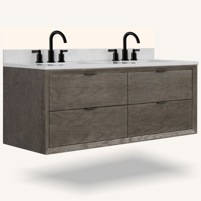 Iria 60" Grey Oak White Stone Bathroom Vanity – Modern Style with 3-Hole Faucet Mount