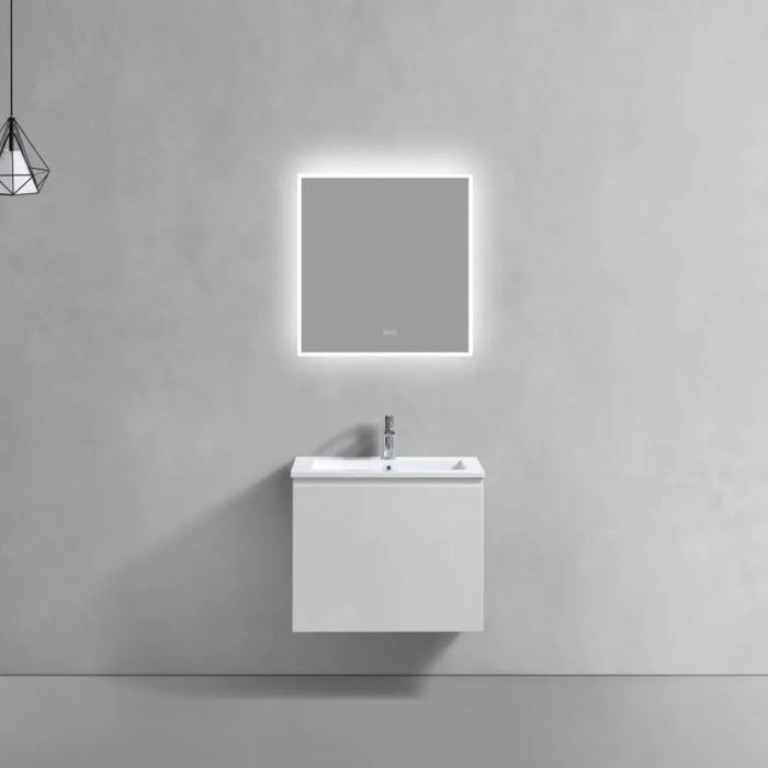 Karsen 24" Gloss White Acrylic Contemporary Bathroom Vanity – Wall Mount Floating Style with Overflow Sink