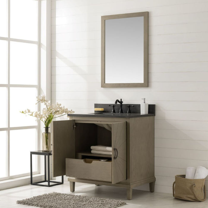 Hawley 30" Antique Gray Oak Bathroom Vanity – Blue Limestone Countertop with Soft Close Hardware