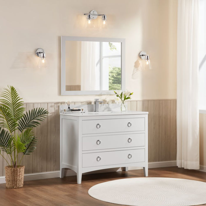 Toulan 42" White Solid Wood Bathroom Vanity – Single Sink with Pre-Drilled Top