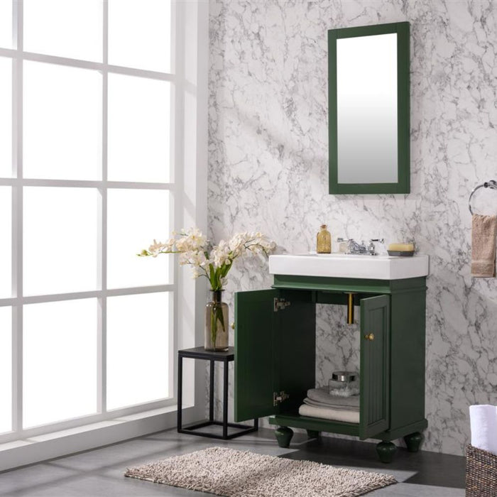 Iola 24" Green Vogue Style Bathroom Vanity Cabinet with White Ceramic Basin and Dual Doors