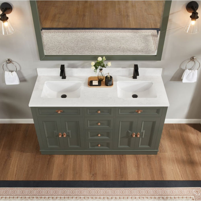 Payton 60" Solid Wood Pewter Green Single Sink Bathroom Vanity with Artificial Stone Top