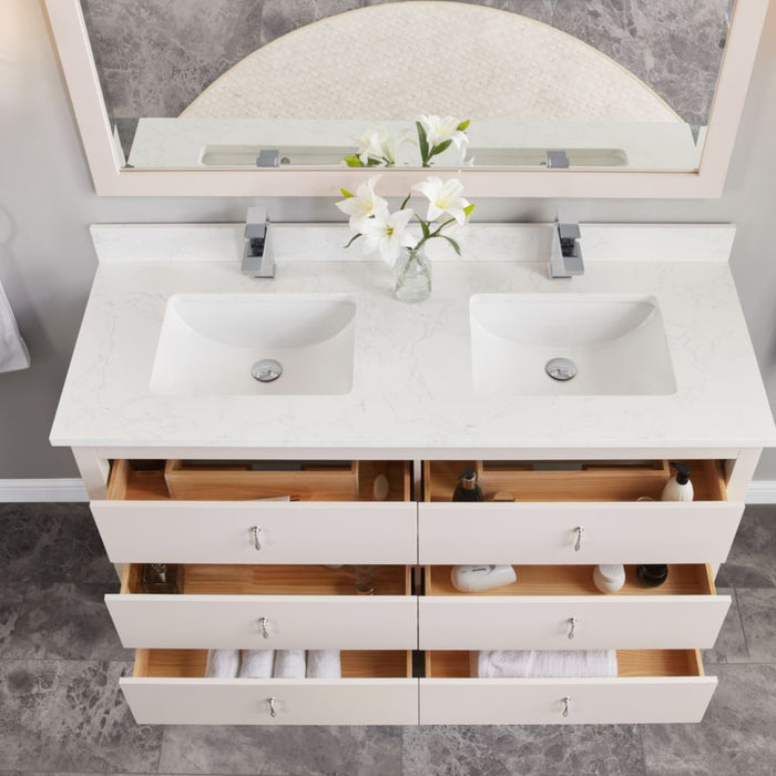 Lovy 60" Silver Strand Finish Single Sink Vanity with 1" Stone Top & 6 Dovetail Drawers