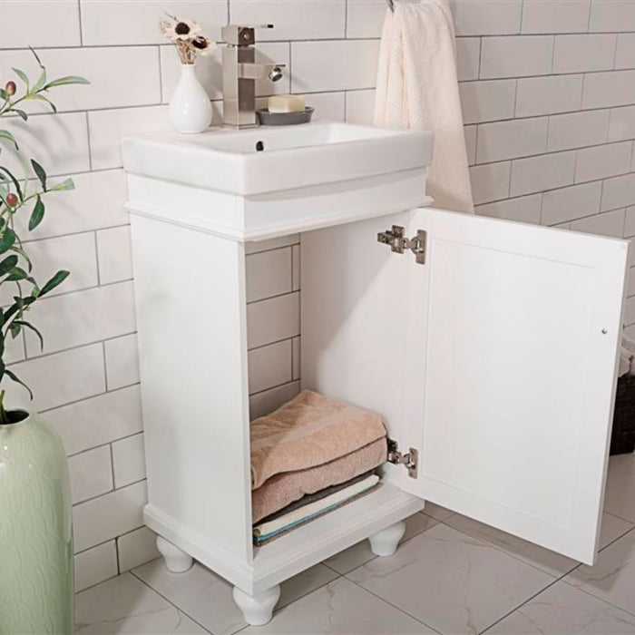 Beau 18" White Bathroom Vanity with Ceramic Sink and Top – Single Hole Faucet Mount