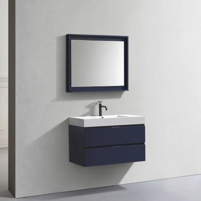Donahue 36" Blue Wood Veneer Modern Wall Mount Bathroom Vanity – Contemporary Design with Soft-Closing Drawers