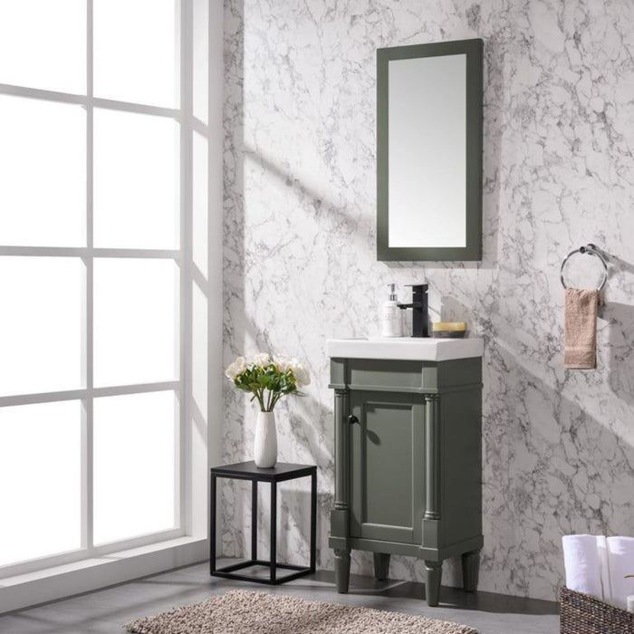 Aurora 18" Pewter Green Ceramic Sink Vanity – Space-Saving Bathroom Storage