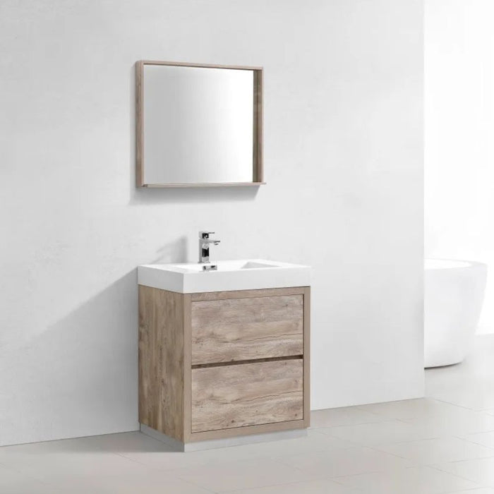 Horace Bliss 30" Nature Wood Acrylic Composite Bathroom Vanity – Modern Freestanding with Push-Open Drawers