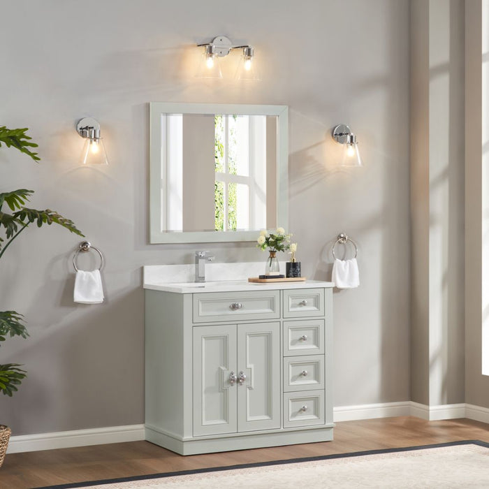 Vali 36" Silver Strand Finish Solid Wood Sink Vanity With 1" Artificial Stone Top