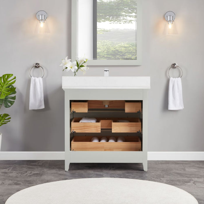 Kari 36" Vanity in Silver Finish – Solid Wood with Artificial Stone Countertop