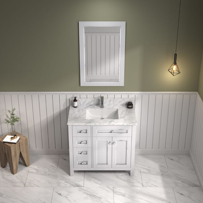 Pocillo 36" Traditional White Bathroom Vanity Cabinet - Carrara Marble Countertop with Ceramic Sink
