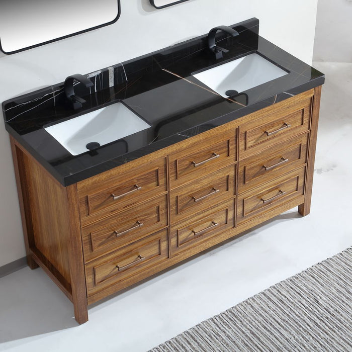 Venezia 60" Ebony Double Sink Vanity – Dark Finish Plywood Construction with White Natural Top