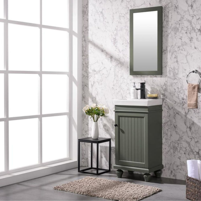 18" Avalon Green Single Sink Vanity Cabinet – Solid Poplar with White Ceramic Top & Pre-drilled Faucet Hole