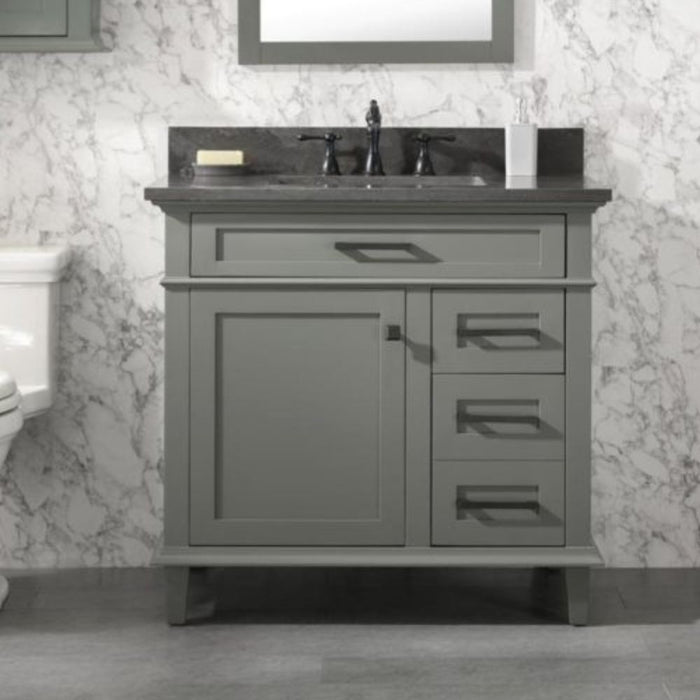 Cato 36" Blue Limestone Top Bathroom Vanity Cabinet - Pewter Green with Drawers & Ceramic Sink