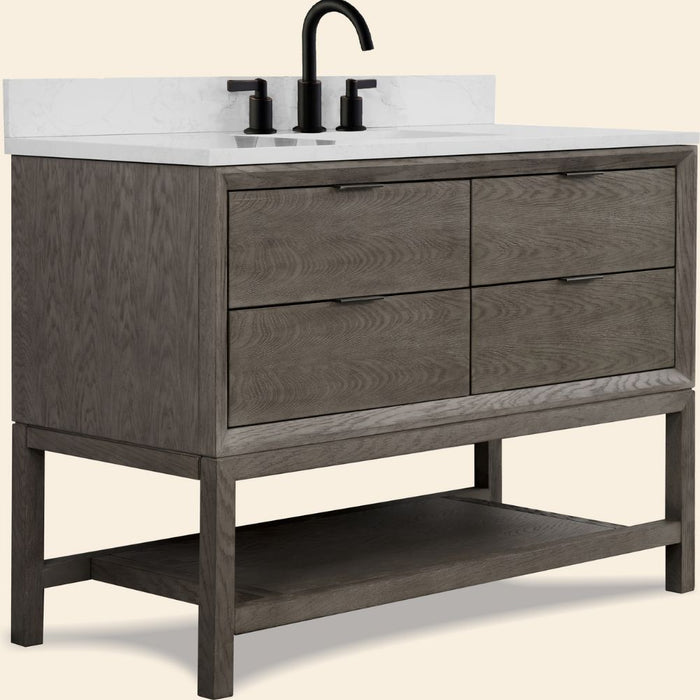 Yashiya 48" Grey Oak Vanity with Legs – White Artificial Stone Top & Pre-Drilled Faucet Holes