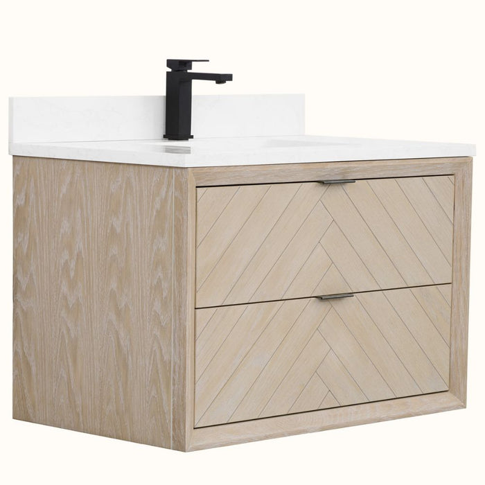 Baltimore 36" Whitewashed Oak Bathroom Vanity – Free-Standing Design with 1" Artificial Stone Top & Dual Drawers