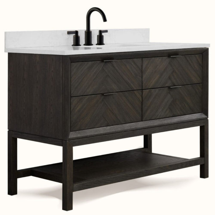 Avignon 48" Brown Oak Bathroom Vanity - Single Sink with 1" Thick White Stone Top & 4-Drawer Storage